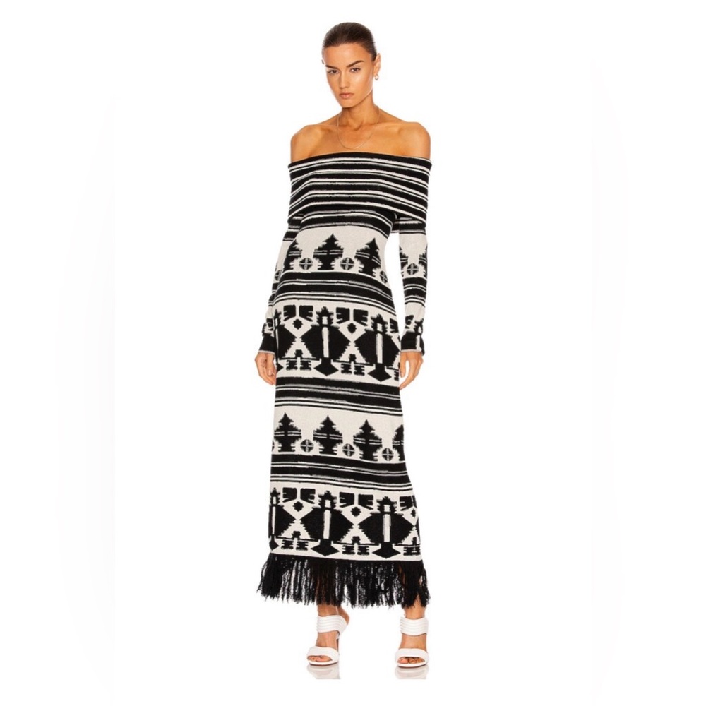 JOHANNA ORTIZ WAKAN TANKA Off-Shoulder Black & White BODYCON Maxi Dress $1150